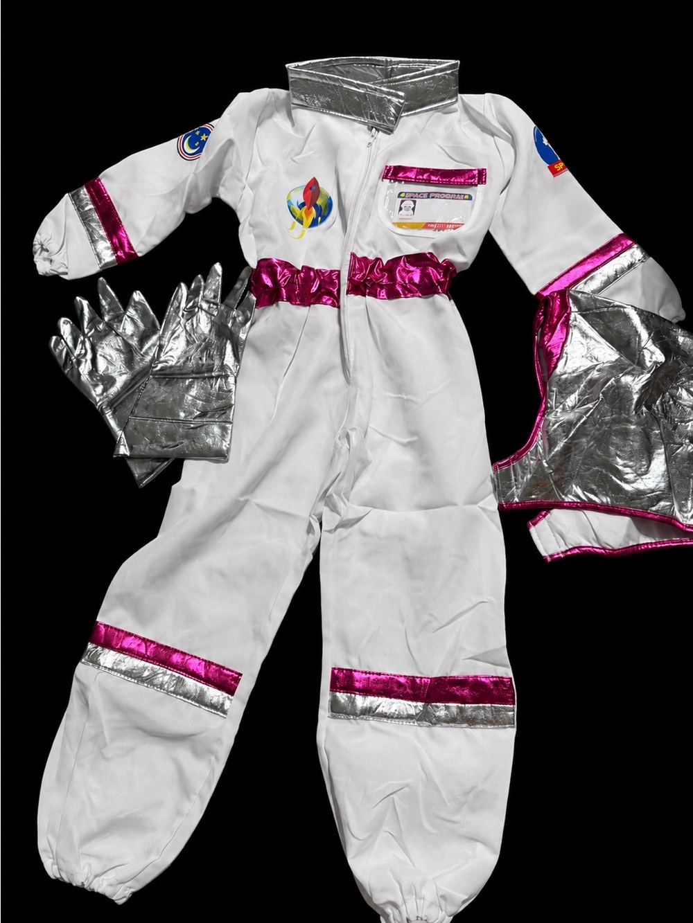 Kids White and Pink Metallic Space Astronaut Costume